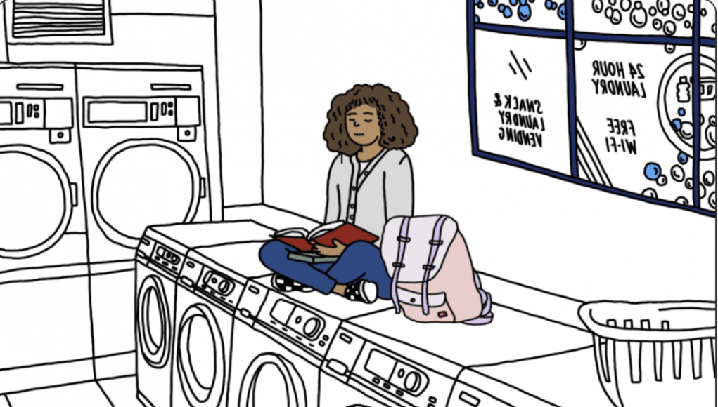 student on laundry