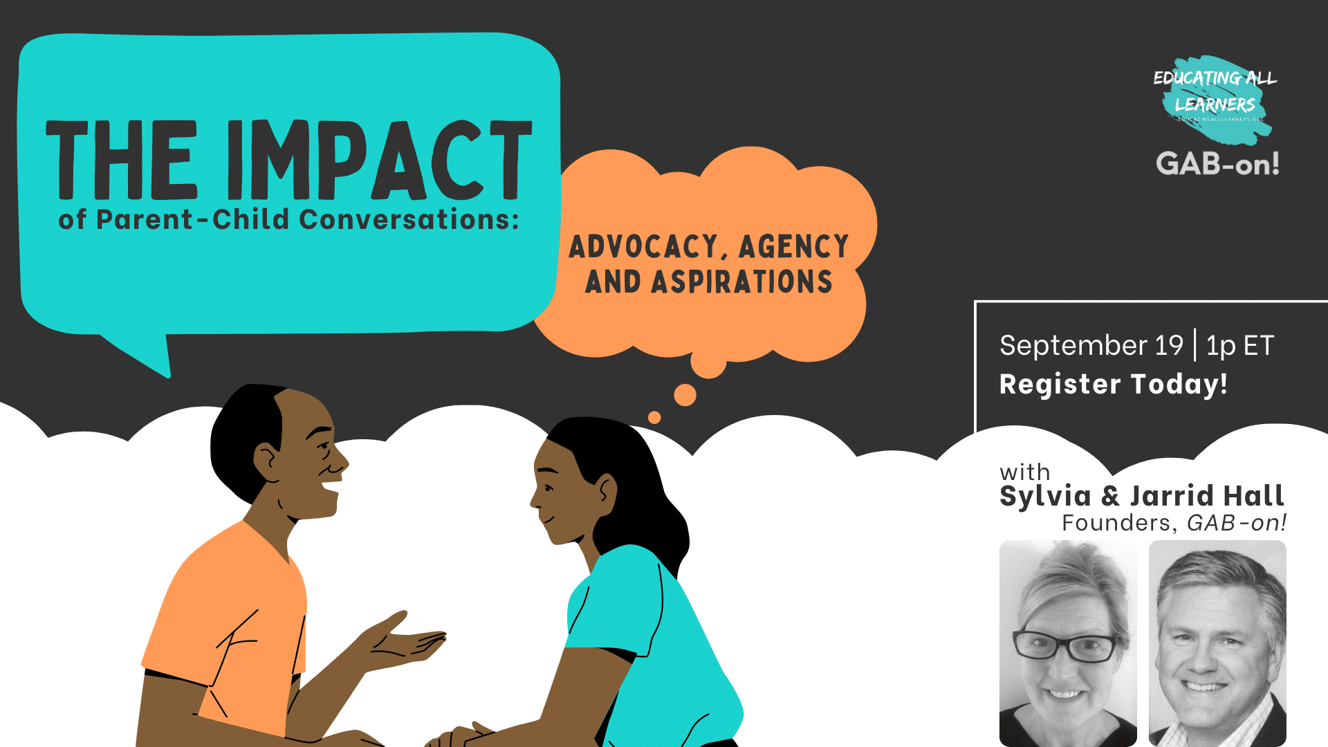 Graphic of two people talking and the words The Impact That Parent-Child Conversations Have On Advocacy, Agency and Aspirations